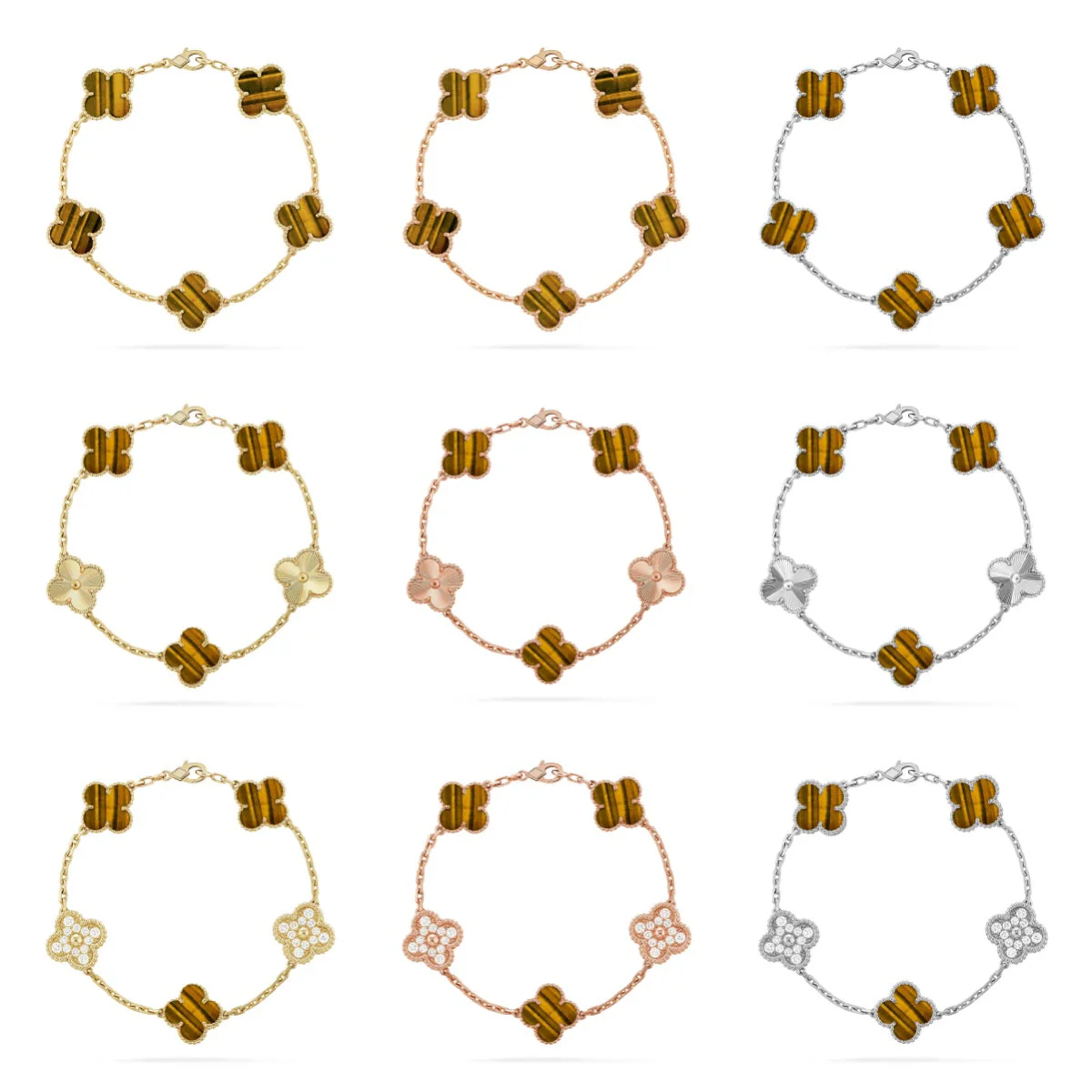 [Dawnora Jewelry] CLOVER 5 MOTIFS TIGER EYE BRACELET COLLECTION