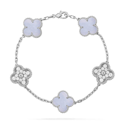 [Dawnora Jewelry] CLOVER 5 MOTIF PURPLE CHALCEDONY BRACELET COLLECTION