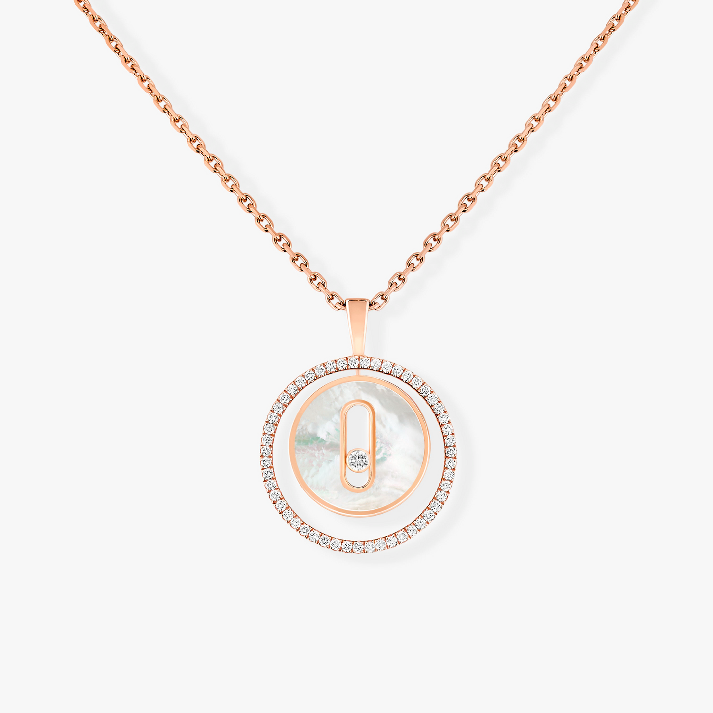 [Dawnora Jewelry]LUCKY MOVE 1 DIAMOND WHITE MOTHER OF PEARL PINK GOLD DIAMOND NECKLACE
