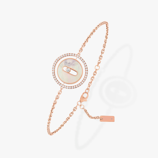 [Dawnora Jewelry]LUCKY MOVE WHITE MOTHER OF PEARL PINK GOLD DIAMOND BRACELET(Adjustable)