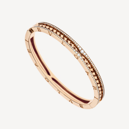 [Dawnora Jewelry]ZERO 1 SPIRAL AND PAVED DIAMOND PINK GOLD BRACELET