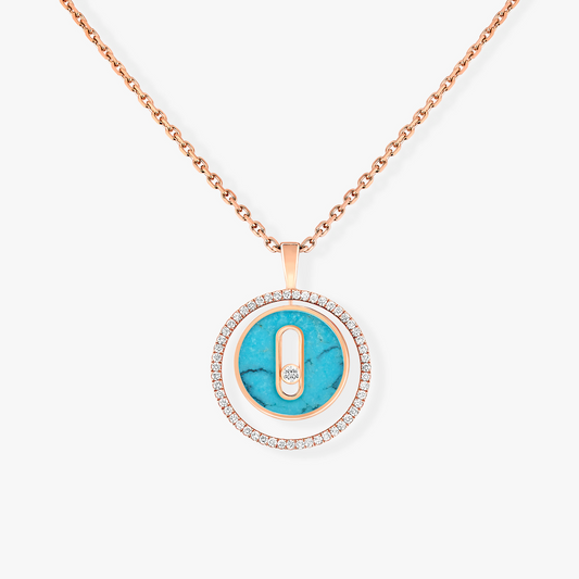 [Dawnora Jewelry]LUCKY MOVE 1 DIAMOND TURQUOISE PINK GOLD DIAMOND NECKLACE