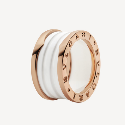 [Dawnora Jewelry]ZERO 1 FOUR-BAND LOOPS AND WHITE CERAMIC SPIRAL PINK GOLD RING