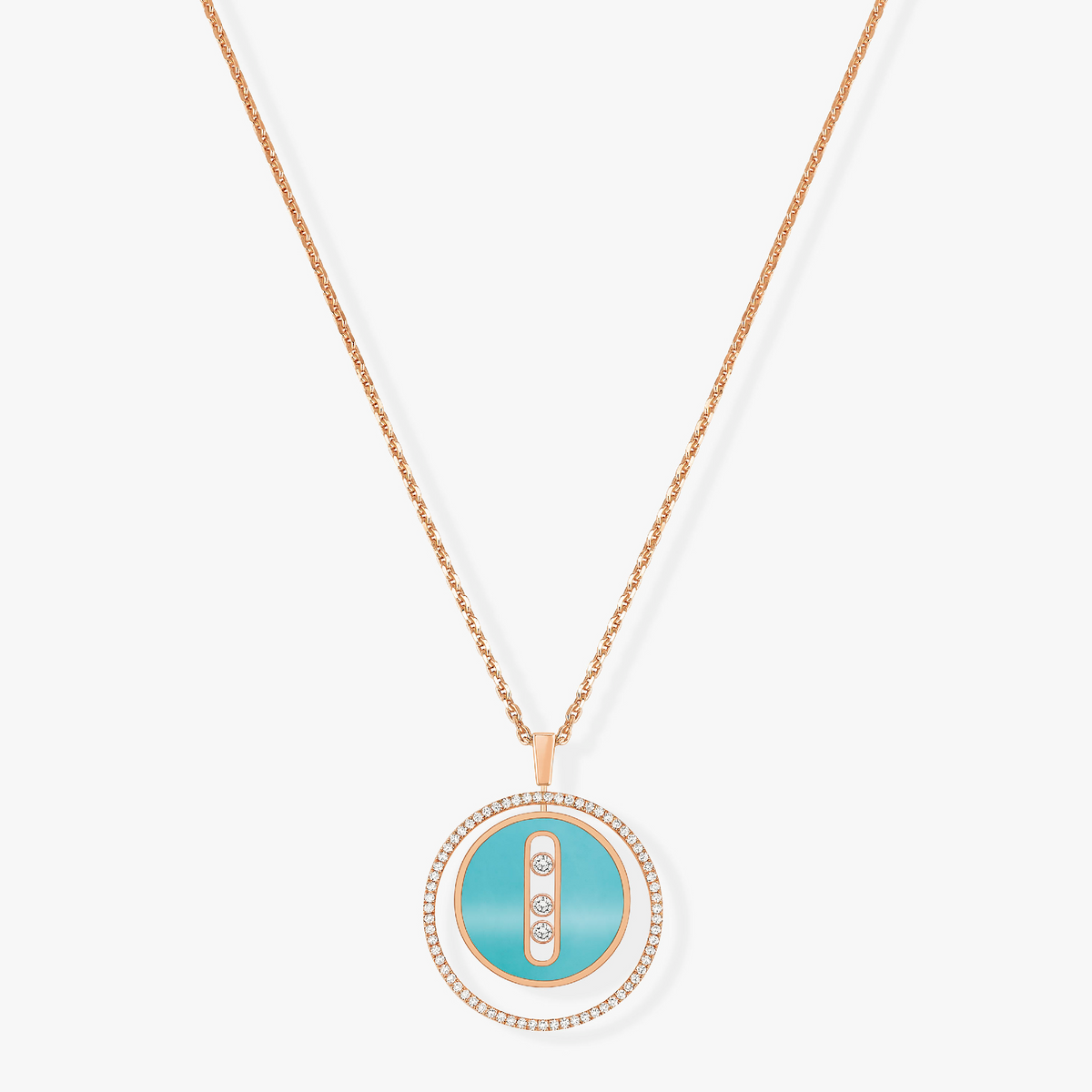 [Dawnora Jewelry]LUCKY MOVE 3 DIAMONDS TURQUOISE PINK GOLD DIAMOND NECKLACE