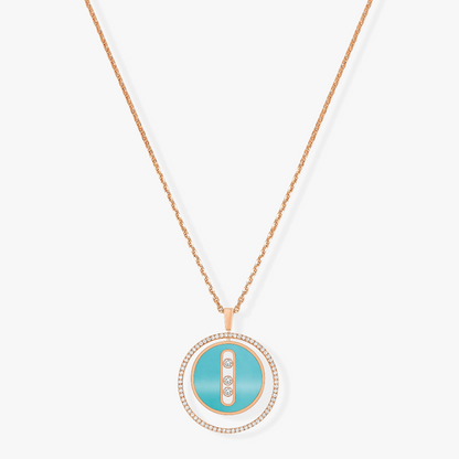 [Dawnora Jewelry]LUCKY MOVE 3 DIAMONDS TURQUOISE PINK GOLD DIAMOND NECKLACE