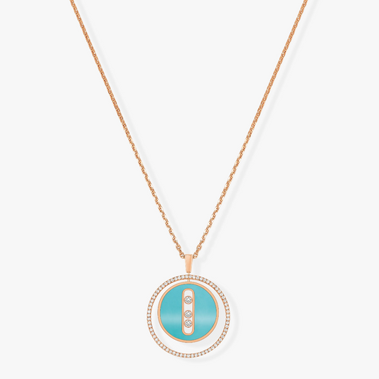 [Dawnora Jewelry]LUCKY MOVE 3 DIAMONDS TURQUOISE PINK GOLD DIAMOND NECKLACE