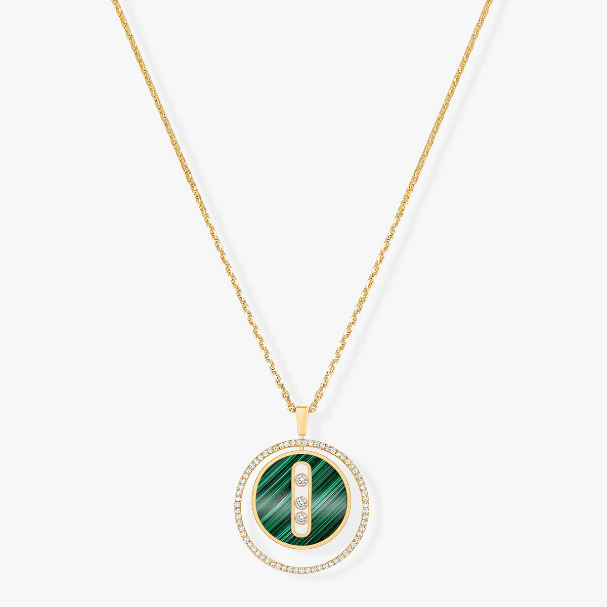 [Dawnora Jewelry]LUCKY MOVE 3 DIAMOND MALACHITE GOLD DIAMOND NECKLACE