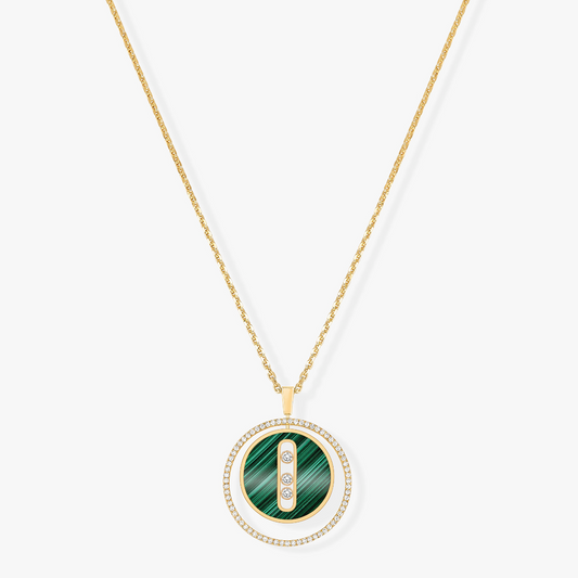 [Dawnora Jewelry]LUCKY MOVE 3 DIAMOND MALACHITE GOLD DIAMOND NECKLACE