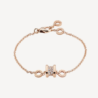 [Dawnora Jewelry]ZERO 1 SOFT PINK GOLD WITH PAVED DIAMONDS ON THE SPIRAL BRACELET
