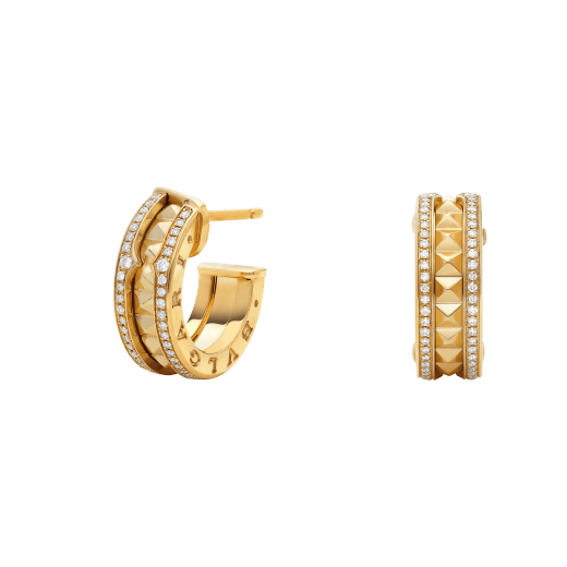 [Dawnora Jewelry]ZERO 1 ROCK GOLD EARRINGS WITH STUDDED SPIRAL AND PAVED DIAMONDS