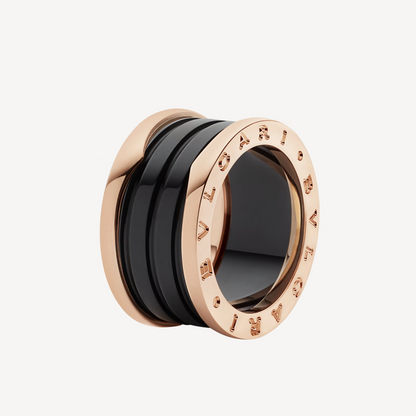 [Dawnora Jewelry]ZERO 1 FOUR-BAND LOOPS AND BLACK CERAMIC SPIRAL PINK GOLD RING