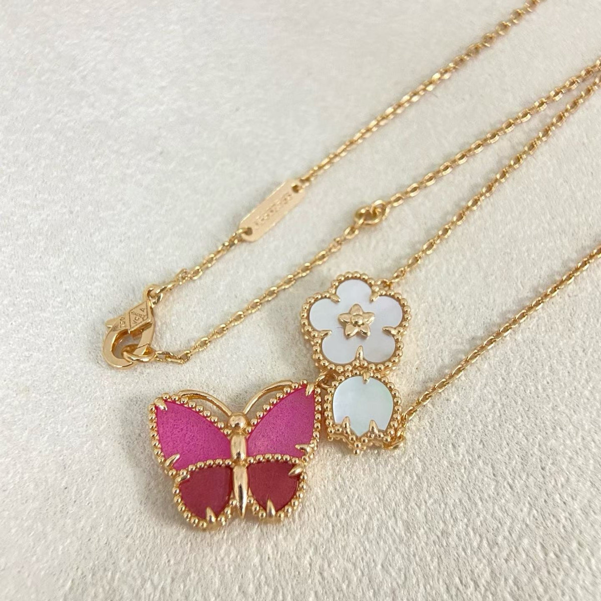 [Dawnora Jewelry]ROSE QUARTZ THREE‑IN‑ONE BUTTERFLY NECKLACE