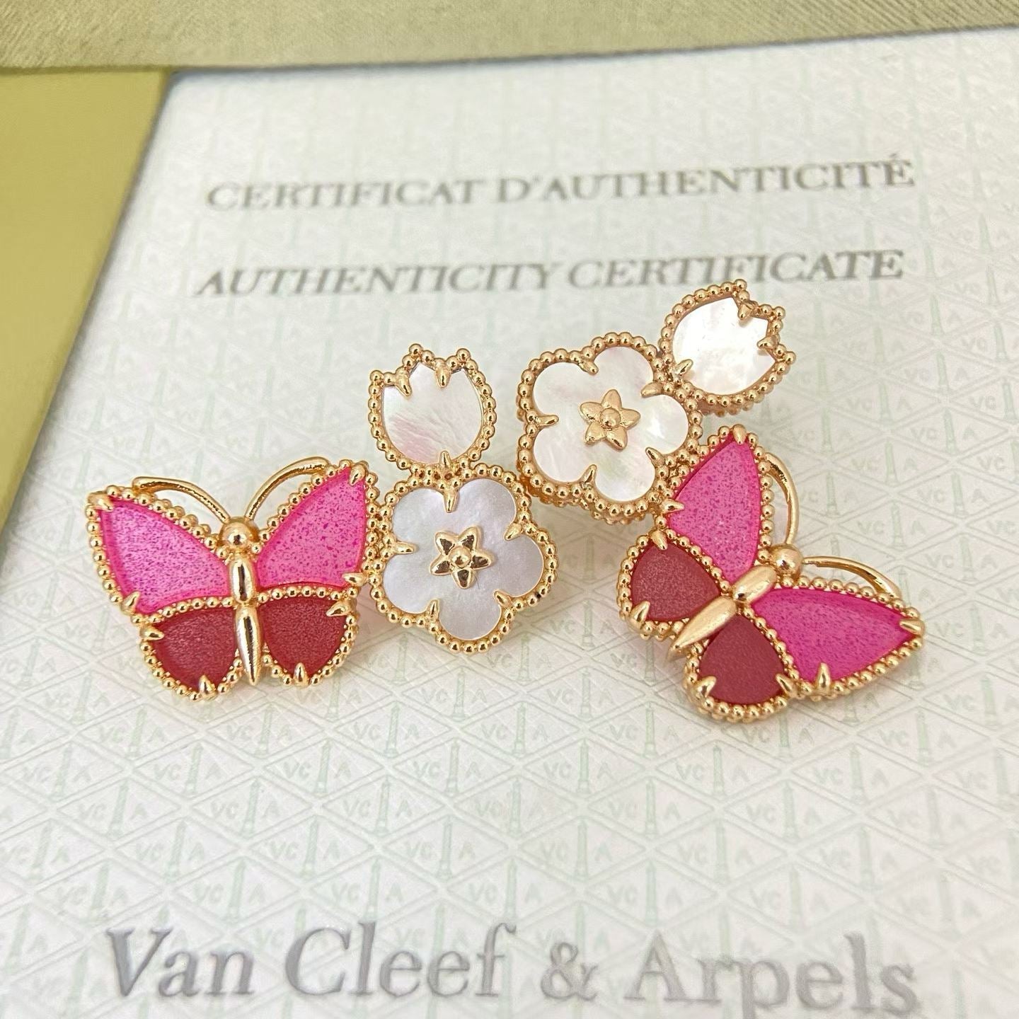 [Dawnora Jewelry]ROSE QUARTZ THREE‑IN‑ONE BUTTERFLY STUD EARRINGS