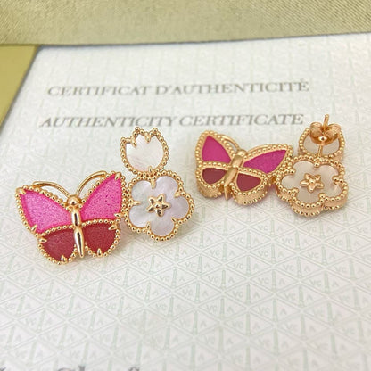 [Dawnora Jewelry]ROSE QUARTZ THREE‑IN‑ONE BUTTERFLY STUD EARRINGS