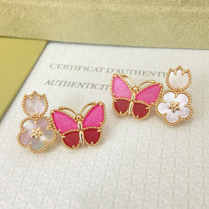 [Dawnora Jewelry]ROSE QUARTZ THREE‑IN‑ONE BUTTERFLY STUD EARRINGS