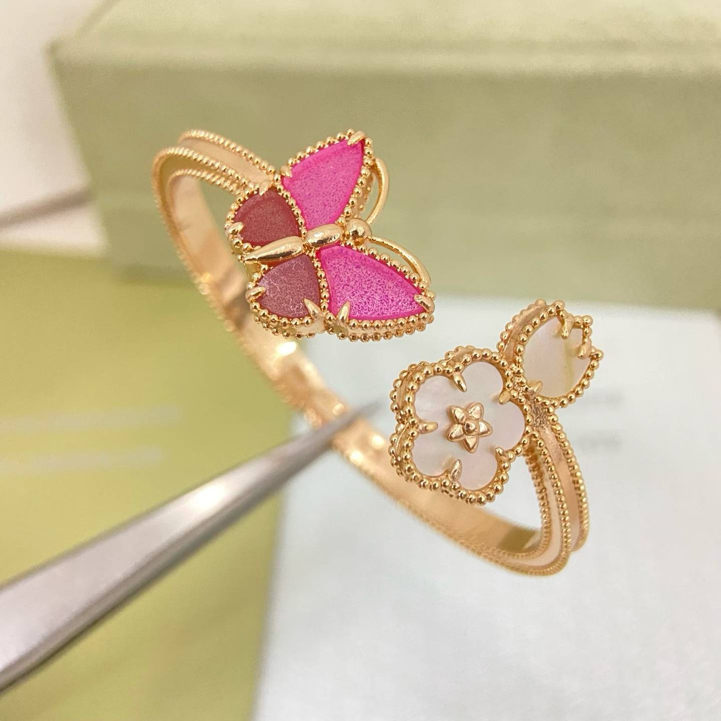 [Dawnora Jewelry]ROSE QUARTZ THREE‑IN‑ONE BUTTERFLY BRACELET