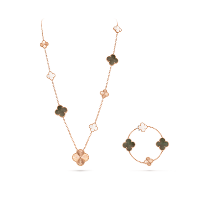 [Dawnora Jewelry]DETACHABLE CLOVER 15(11+4) FLOWER SILVER NECKLACE SET