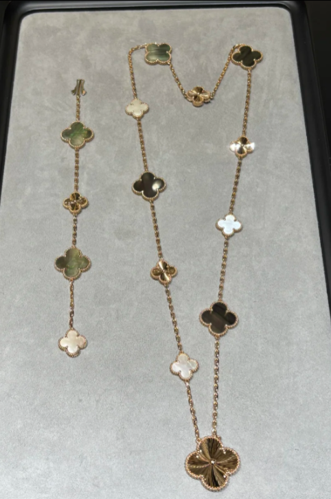 [Dawnora Jewelry]DETACHABLE CLOVER 15(11+4) FLOWER SILVER NECKLACE SET