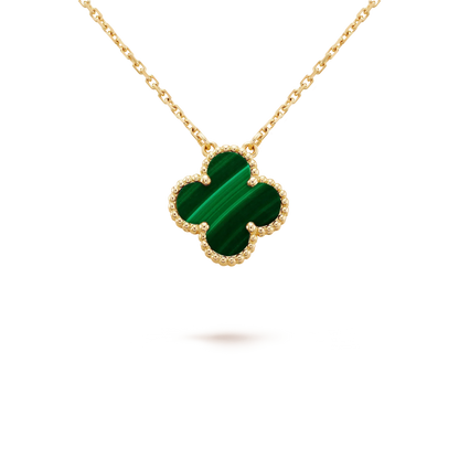 [Dawnora Jewelry]CLOVER 15MM MALACHITE SINGLE FLOWER  NECKLACE