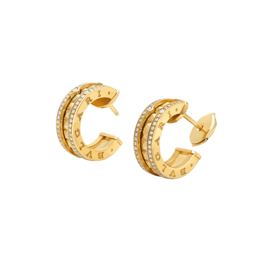 [Dawnora Jewelry]ZERO 1 ROCK GOLD EARRINGS WITH STUDDED SPIRAL AND PAVED DIAMONDS