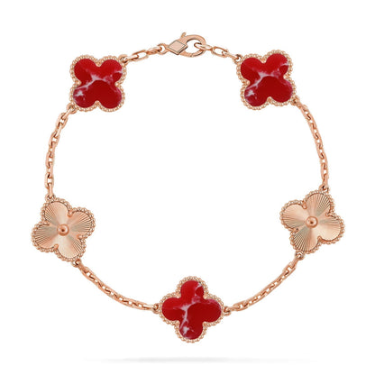 [Dawnora Jewelry]CLOVER 5 MOTIF RED PATTERN BRACELET COLLECTION