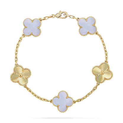 [Dawnora Jewelry] CLOVER 5 MOTIF PURPLE CHALCEDONY BRACELET COLLECTION