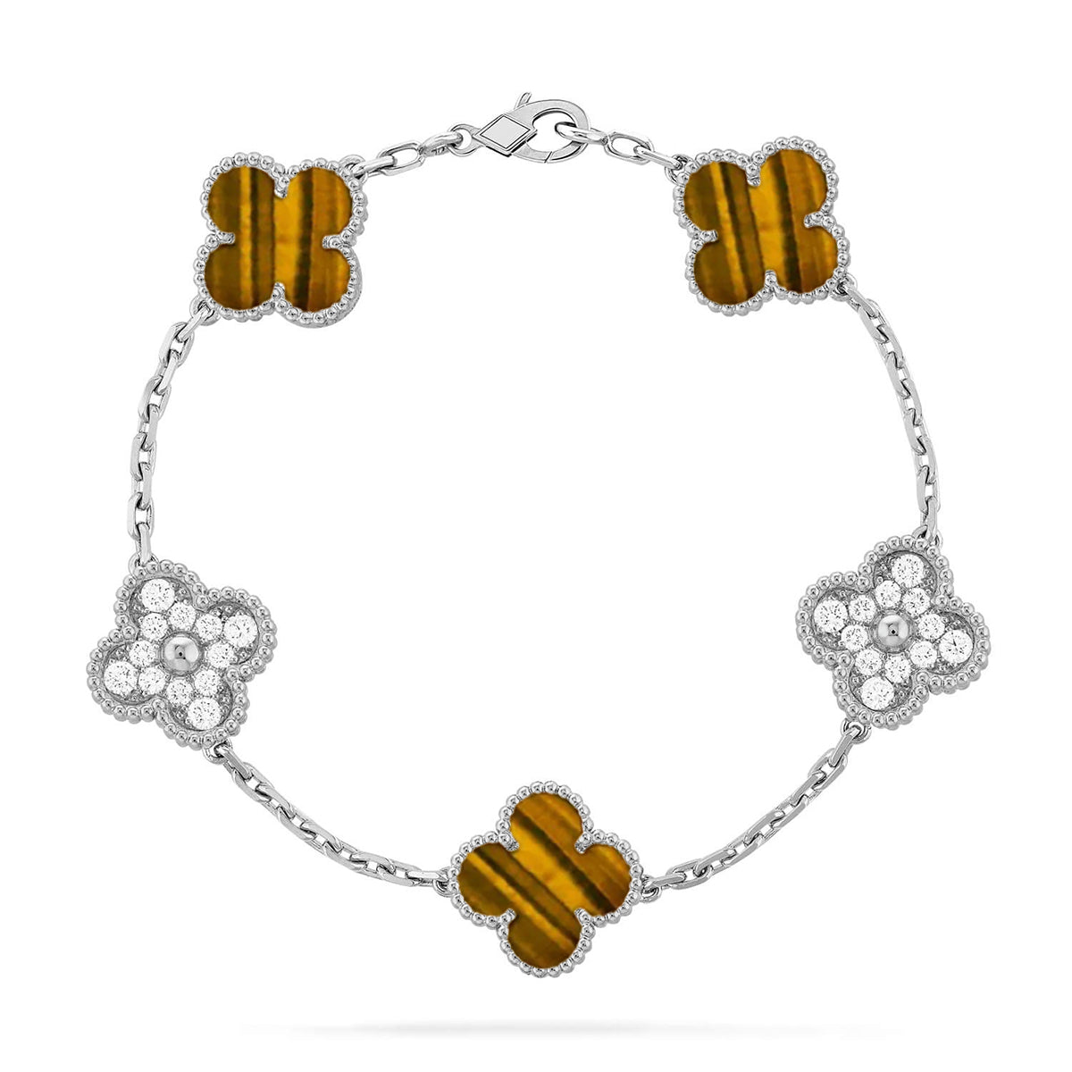 [Dawnora Jewelry] CLOVER 5 MOTIFS TIGER EYE BRACELET COLLECTION