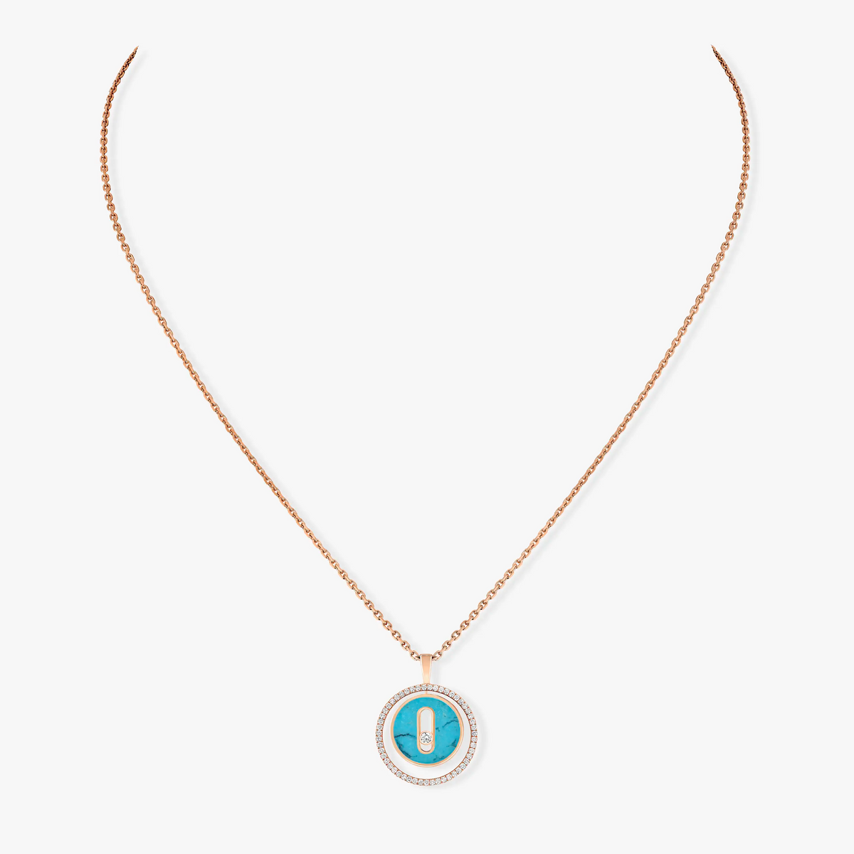 [Dawnora Jewelry]LUCKY MOVE 1 DIAMOND TURQUOISE PINK GOLD DIAMOND NECKLACE