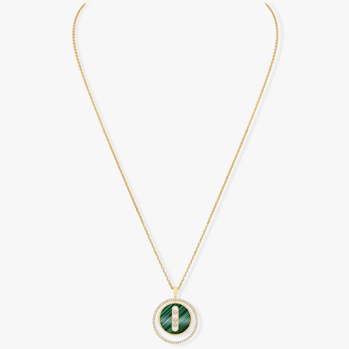 [Dawnora Jewelry]LUCKY MOVE 3 DIAMOND MALACHITE GOLD DIAMOND NECKLACE