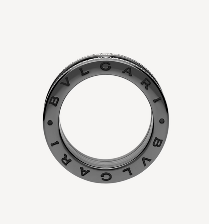 [Dawnora Jewelry]ZERO 1 ROCK FOUR-BAND BLACK CERAMIC WITH STUDDED SPIRAL AND PAVED DIAMONDS RING