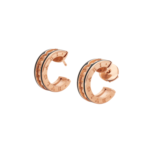 [Dawnora Jewelry]ZERO 1 ROCK PINK GOLD EARRINGS WITH STUDDED SPIRAL AND BLACK CERAMIC