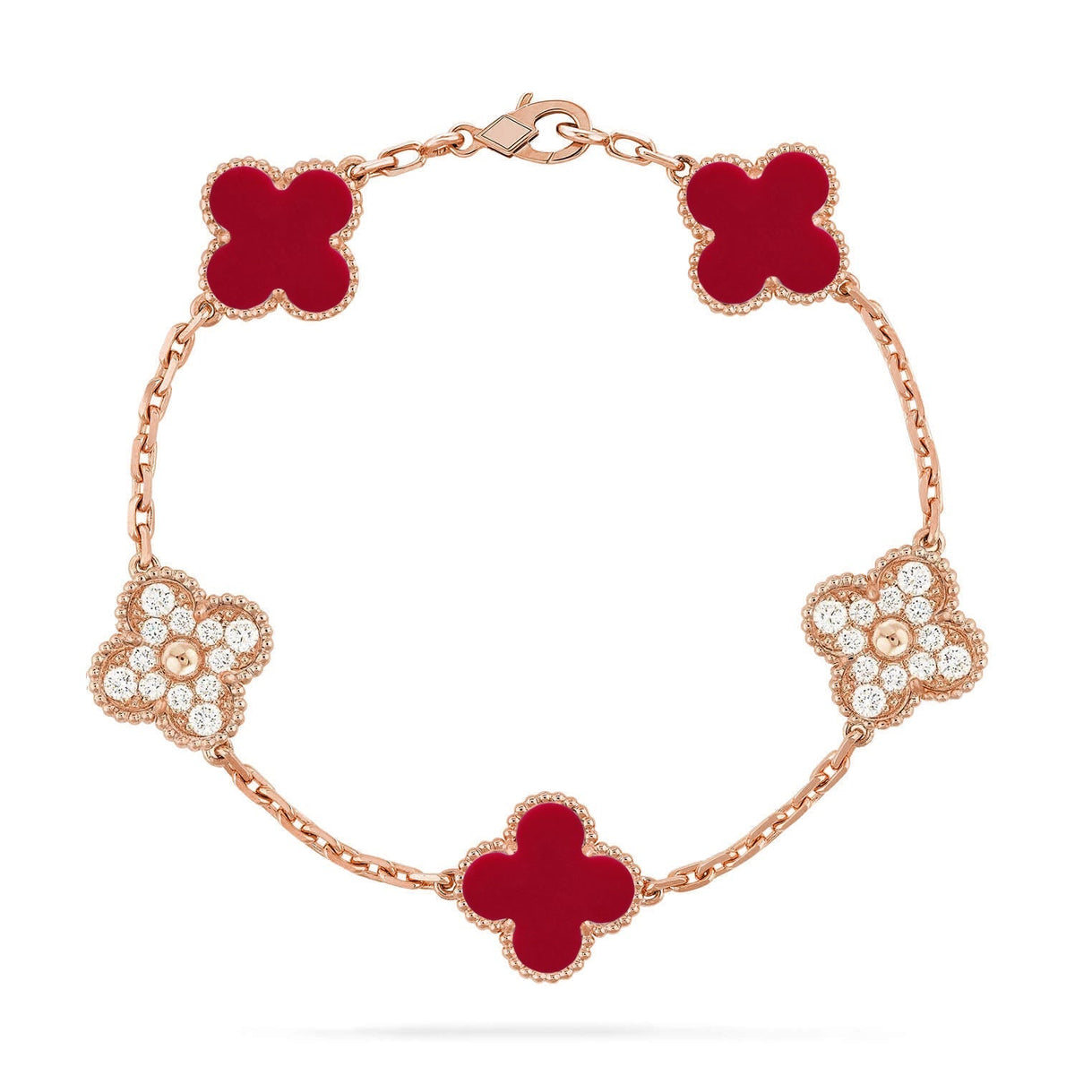 [Dawnora Jewelry] CLOVER 5 MOTIF RED CORNELIAN BRACELET COLLECTION