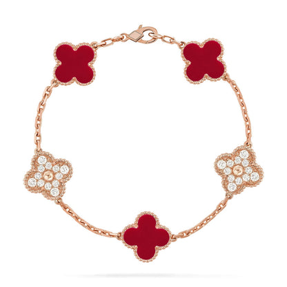 [Dawnora Jewelry] CLOVER 5 MOTIF RED CORNELIAN BRACELET COLLECTION