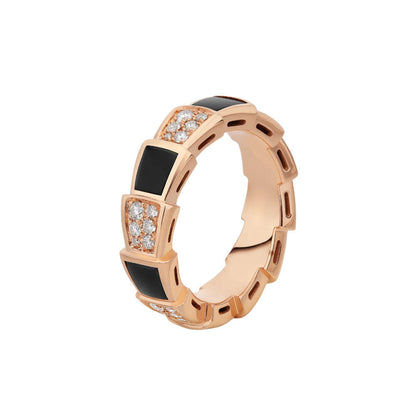 [Dawnora Jewelry]SERPENTI RING PINK GOLD BLACK MOP DIAMOND PAVED 4MM