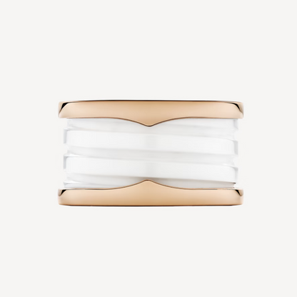 [Dawnora Jewelry]ZERO 1 FOUR-BAND LOOPS AND WHITE CERAMIC SPIRAL PINK GOLD RING
