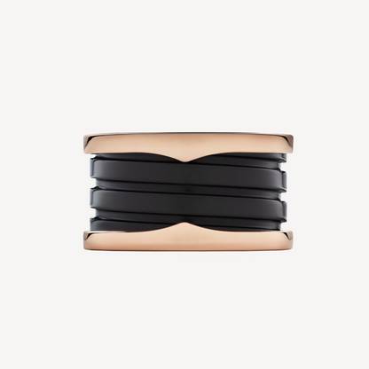 [Dawnora Jewelry]ZERO 1 FOUR-BAND LOOPS AND BLACK CERAMIC SPIRAL PINK GOLD RING