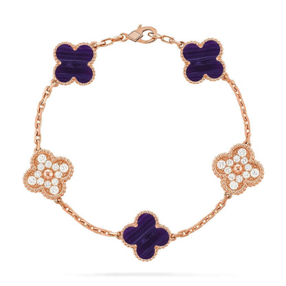 [Dawnora Jewelry]CLOVER 5 MOTIF PURPLE STRIPES BRACELET COLLECTION