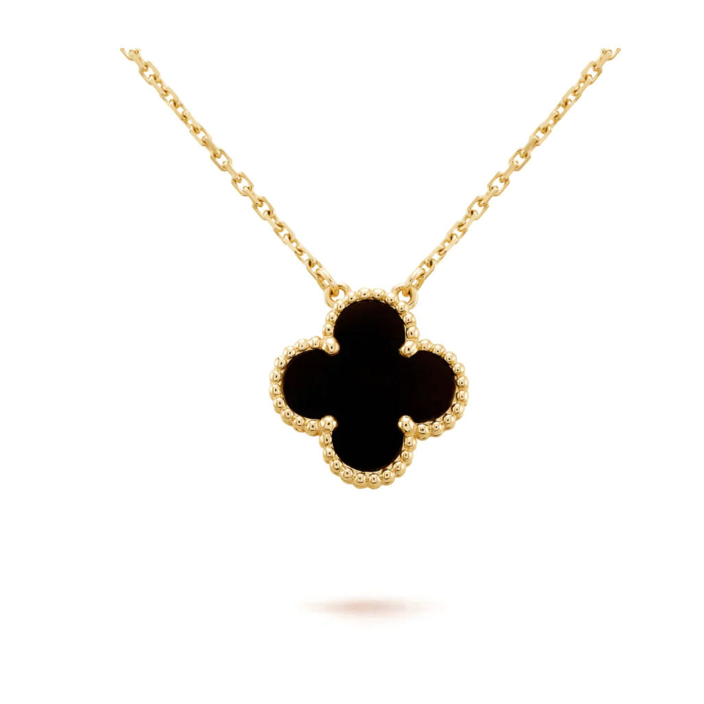 [Dawnora Jewelry]CLOVER 15MM BLACK ONYX SINGLE FLOWER NECKLACE