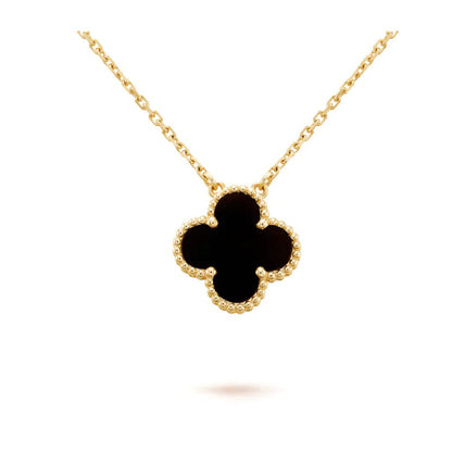 [Dawnora Jewelry]CLOVER 15MM BLACK ONYX SINGLE FLOWER NECKLACE