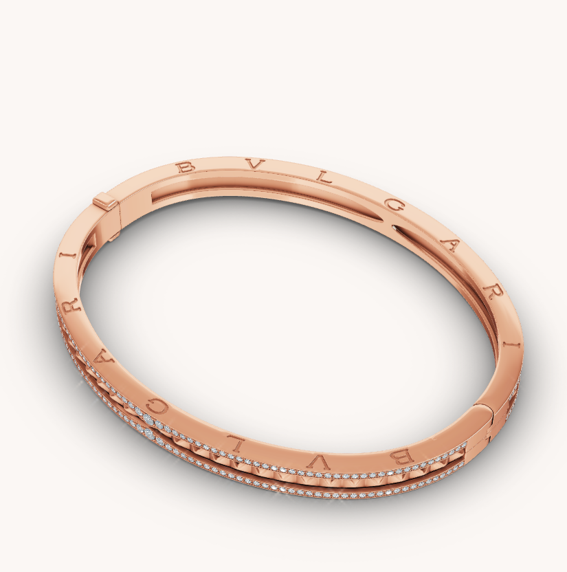[Dawnora Jewelry]ZERO 1 SPIRAL AND PAVED DIAMOND PINK GOLD BRACELET