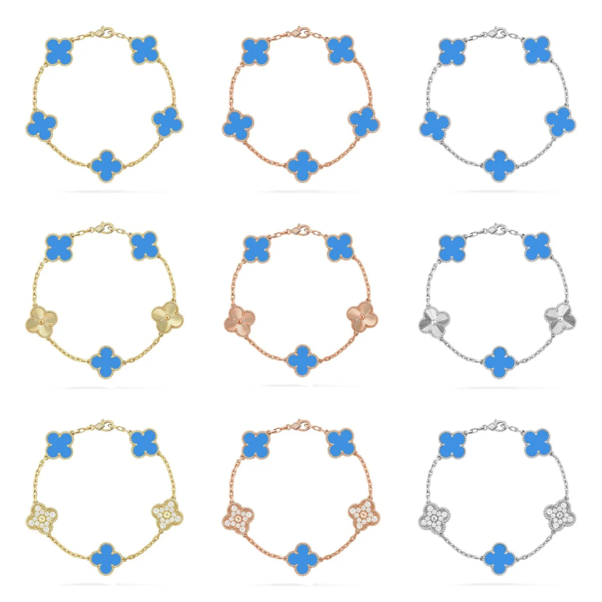 [Dawnora Jewelry] CLOVER 5 MOTIF BLUE AGATE BRACELET COLLECTION