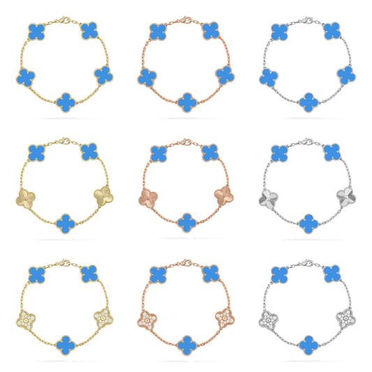[Dawnora Jewelry] CLOVER 5 MOTIF BLUE AGATE BRACELET COLLECTION