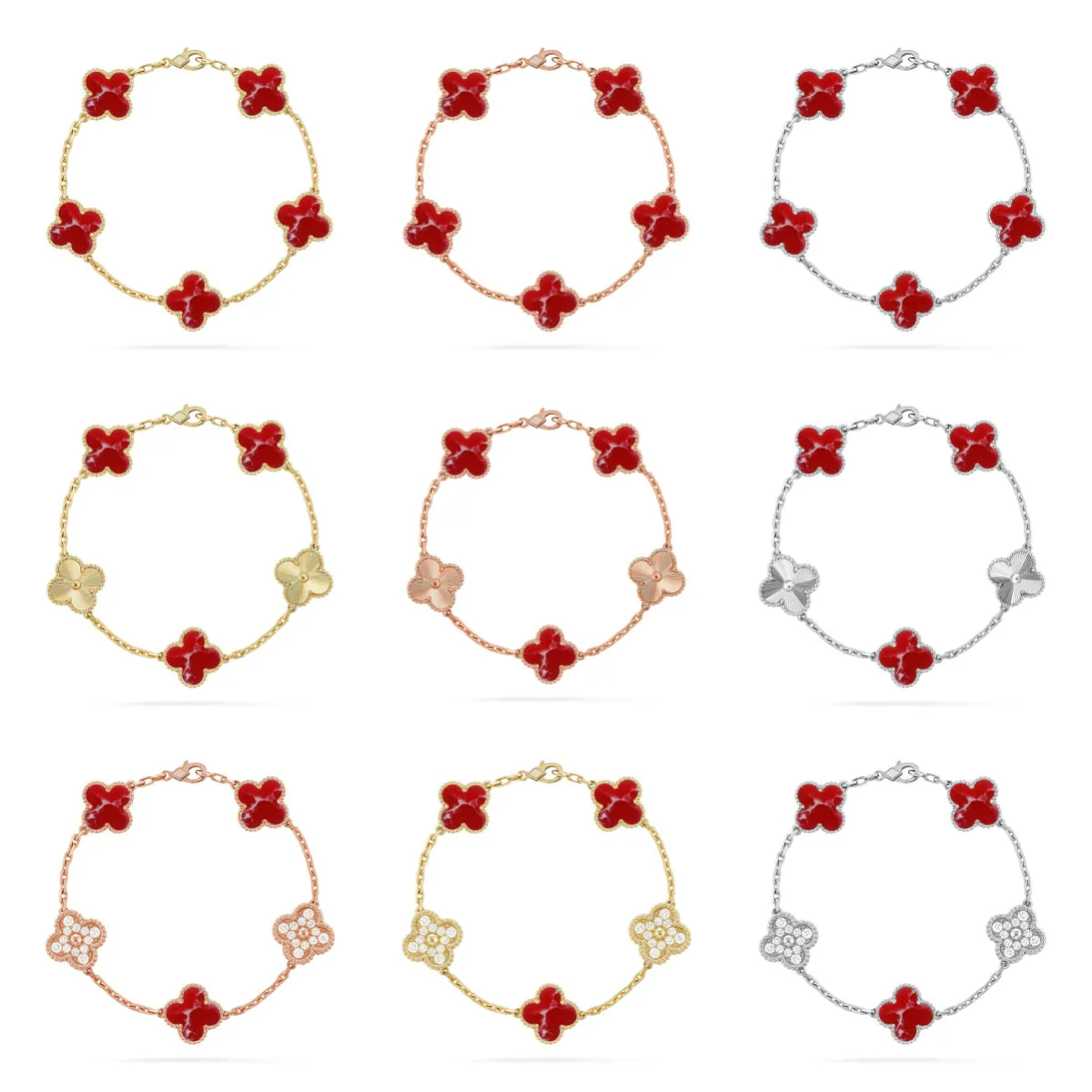 [Dawnora Jewelry]CLOVER 5 MOTIF RED PATTERN BRACELET COLLECTION