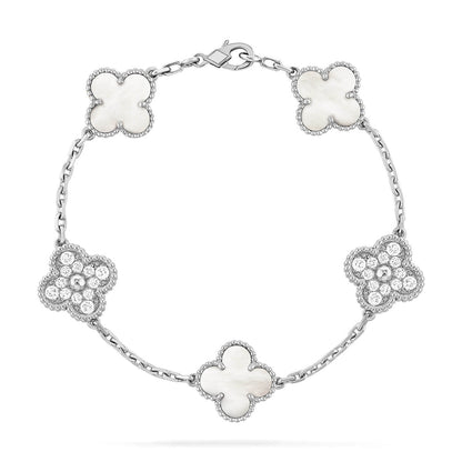 [Dawnora Jewelry]CLOVER WHITE PEARL MOP 5 MOTIF BRACELET COLLECTION