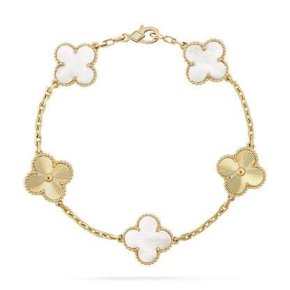 [Dawnora Jewelry]CLOVER WHITE PEARL MOP 5 MOTIF BRACELET COLLECTION