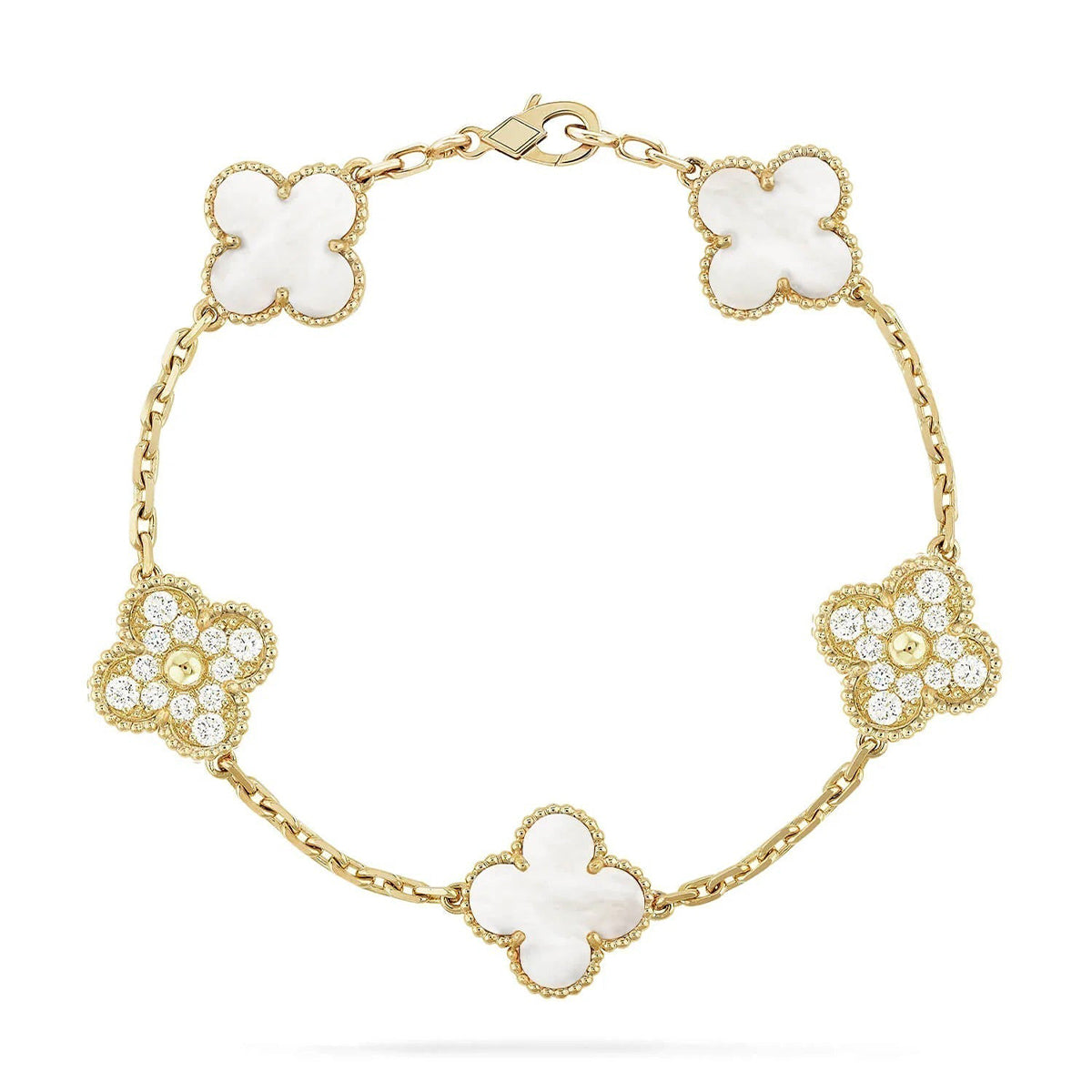 [Dawnora Jewelry]CLOVER WHITE PEARL MOP 5 MOTIF BRACELET COLLECTION