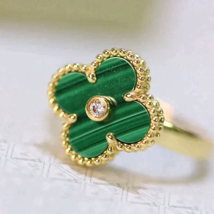 [Dawnora Jewelry]CLOVER MALACHITE RING GOLD DIAMOND