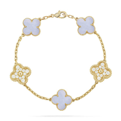 [Dawnora Jewelry] CLOVER 5 MOTIF PURPLE CHALCEDONY BRACELET COLLECTION