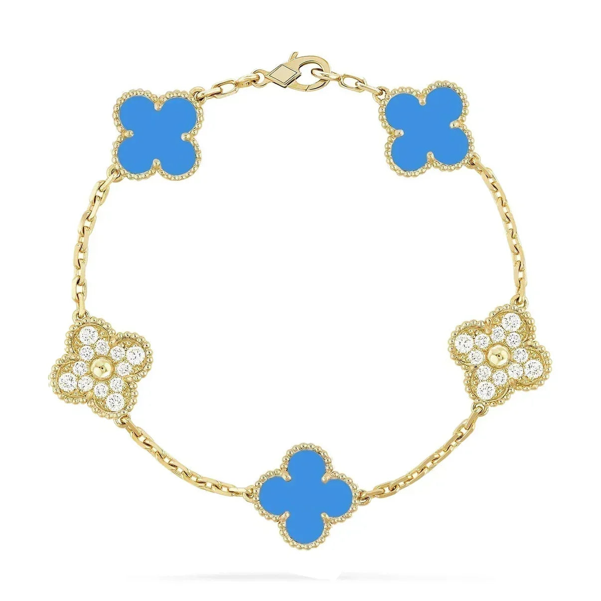 [Dawnora Jewelry] CLOVER 5 MOTIF BLUE AGATE BRACELET COLLECTION