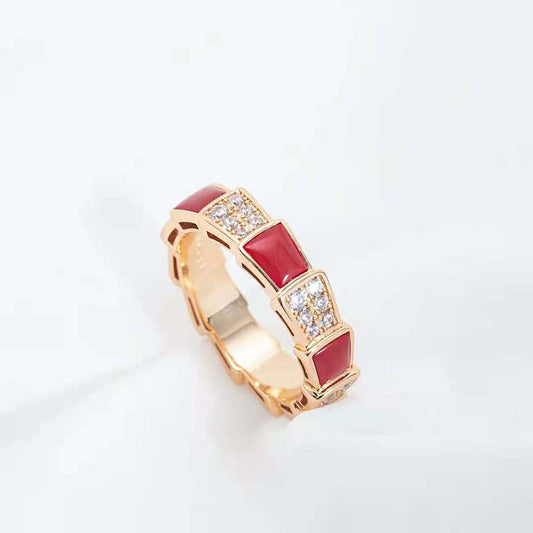[Dawnora Jewelry]SERPENTI RING PINK GOLD CARNELIAN DIAMOND PAVED 4MM
